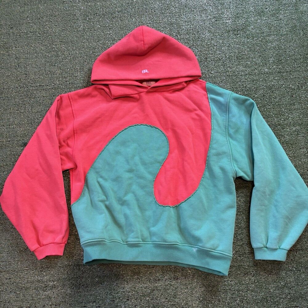 ERL Swirl Fleece Hoodie Red Green Size Medium